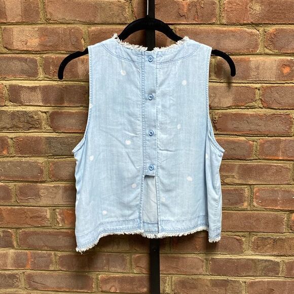 Cloth & Stone Chambray Polka Dot Frayed Sleeveless Top Size XS - Picture 2 of 5